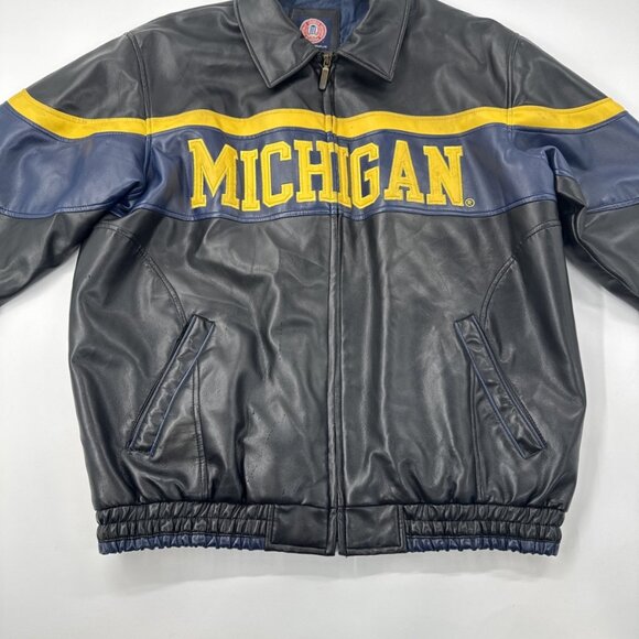 University of Michigan Bomber Jacket Mens Large Faux Leather Sewn Logo Full Zip - Picture 8 of 16
